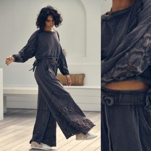 Free People SET Field of Dreams Sweatshirt + Pant Purple Haze NWT XS
